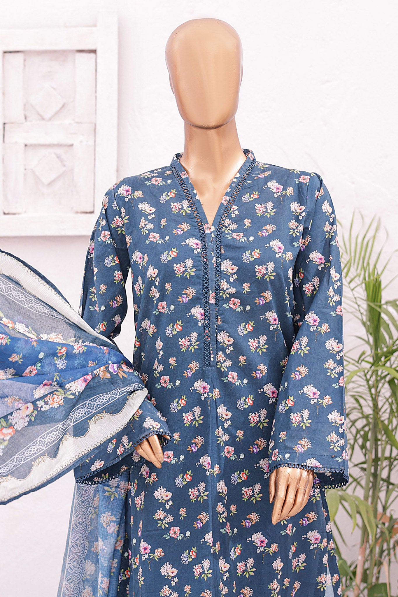 Bin Saeed Stitched 3 Piece Printed Lawn Vol-03 Collection'2024-SM-636-N Blue