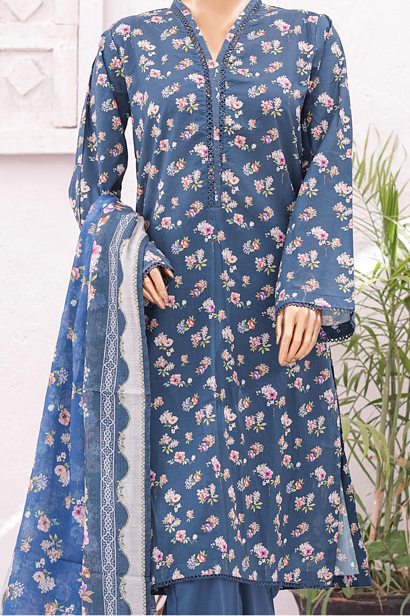 Bin Saeed Stitched 3 Piece Printed Lawn Vol-03 Collection'2024-SM-636-N Blue