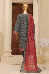 Bin Saeed Stitched 3 Piece Exclusive Emb Lawn Vol-01 Collection-SM-1509-Grey