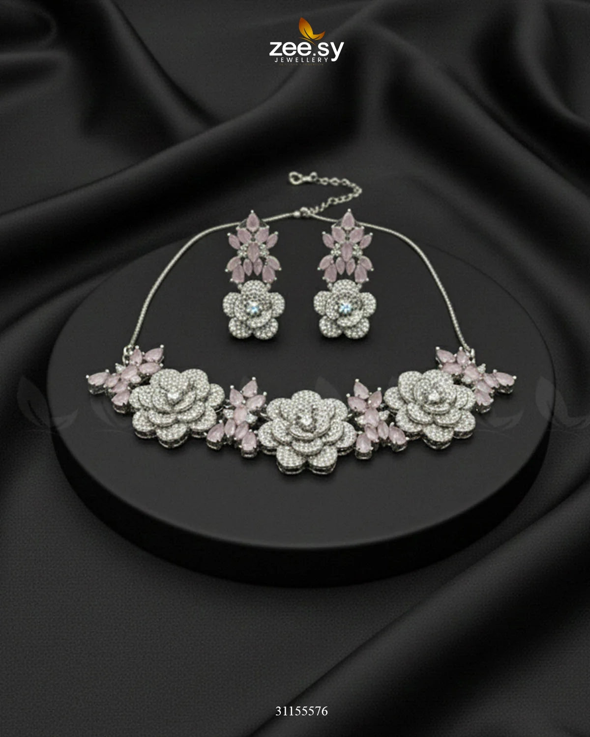 Classic Necklace Set Silver Mint Pink - Zeesy Jewellery