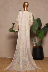 Bin Saeed Stitched 3 Piece Luxury Plain Cotton With Chiffon Dupatta Suit-SMPC-1871-White
