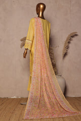 Bin Saeed Stitched 3 Piece Luxury Plain Cotton With Chiffon Dupatta Suit-SMPC-1876-Yellow