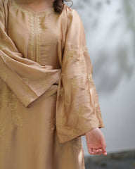 Sprinkles Stitched Emb Kaftaan Suit -Sandstone Bloom
