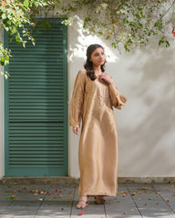 Sprinkles Stitched Emb Kaftaan Suit -Sandstone Bloom