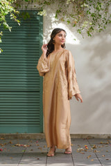Sprinkles Stitched Emb Kaftaan Suit -Sandstone Bloom