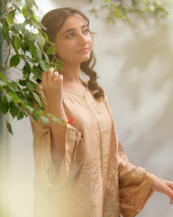 Sprinkles Stitched Emb Kaftaan Suit -Sandstone Bloom