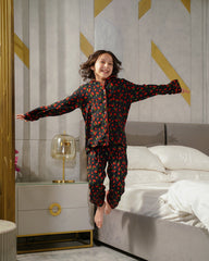 Sprinkles Stitched 2 Piece Night Suit-Berry Palazzo
