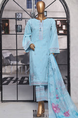 Muse By HZ Stitched 3 Piece Emb Cotton Self Jacquard Vol-02 Suit-SSJ-2502-Sky Blue