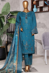 Muse By HZ Stitched 3 Piece Emb Cotton Self Jacquard Vol-02 Suit-SSJ-2503-Teal