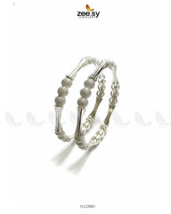 Sculptural Bamboo Bead Bangles - Silver - Zeesy Jewellery