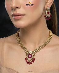 Sapphire Square Stone Necklace Set