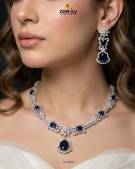 Zeesy-Silver Cocktail Stone Necklace Set