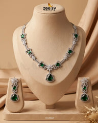 Zeesy-Silver Cocktail Stone Necklace Set