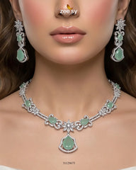 Zeesy-Silver Cocktail Stone Necklace Set