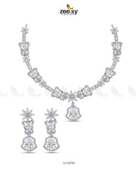 Zeesy-Silver Cocktail Stone Necklace Set