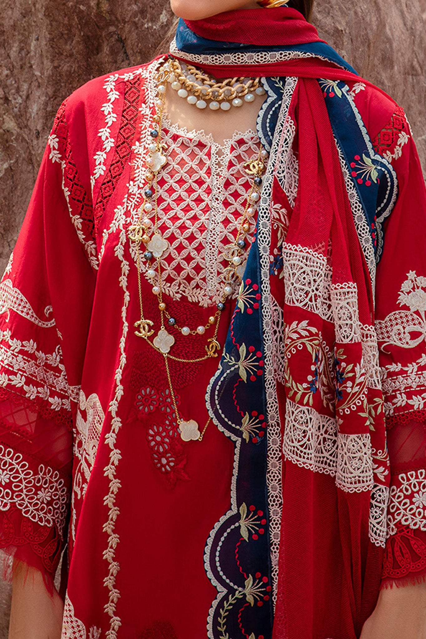 Saira Shakira By Crimson Unstitched 3 Piece Luxury Lawn Collection'2024-Stars of Fire Flame Red
