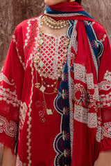 Saira Shakira By Crimson Unstitched 3 Piece Luxury Lawn Collection'2024-Stars of Fire Flame Red