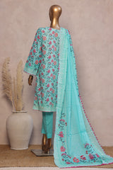 Ronaq E Eid By Bin Saeed Stitched 3 Piece Exc Emb Lawn Suit-WC-1892-Ferozi