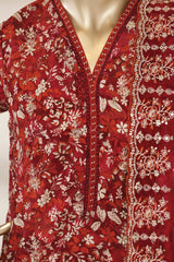 Bin Saeed Stitched 3 Piece Luxury Laserkari Lawn Vol-03 Suit-WC-2802-MAROON