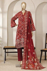 Bin Saeed Stitched 3 Piece Luxury Laserkari Lawn Vol-03 Suit-WC-2802-MAROON