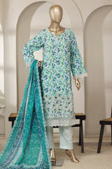 Bin Saeed Stitched 3 Piece Luxury Laserkari Lawn Vol-03 Suit-WC-2803-GREEN