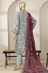 Bin Saeed Stitched 3 Piece Luxury Laserkari Lawn Vol-03 Suit-WC-2805-GREEN