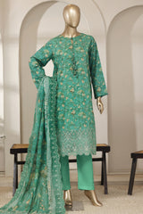 Bin Saeed Stitched 3 Piece Luxury Laserkari Lawn Vol-03 Suit-WC-2808-GREEN
