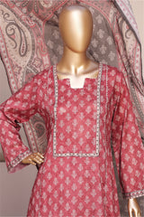 Bin Saeed Stitched 3 Piece Exclusive Printed Frock-LSM-2976-MAROON
