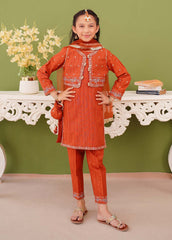 Modest Stitched 3 Piece Winter Edit Kids Suit-Girls Brown Embroidered Khaddar Suit