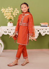 Modest Stitched 3 Piece Winter Edit Kids Suit-Girls Brown Embroidered Khaddar Suit