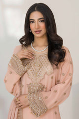 Serene By Azmeerah Stitched 3 Piece Hand Emb Festive Pret Suit-01-Carnation