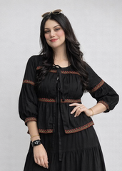 Urban Cut Black Embroidered Cotton Top