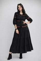 Urban Cut Black Embroidered Cotton Top