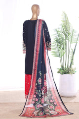 Bin Saeed Stitched 3 Piece Luxury Emb Lawn With Contrass Emb Shalwar & Bellbottom Suit-LF-3199-BLUE