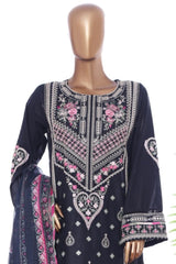 Bin Saeed Stitched 3 Piece Luxury Emb Lawn With Contrass Emb Shalwar & Bellbottom Suit-LF-3203-BLACK