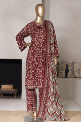 Bin Saeed Stitched 3 Piece Exclusive Printed Lawn Vol-03 Suit-LSM-2799-MAROON