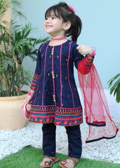 Khanak Stitched Kids-Blue Jay 3Pcs Suit-KT 089