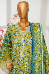 Bin Saeed Stitched 3 Piece Exclusive Emb Lawn Vol-02 Suit-NSM-2817-GREEN