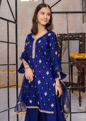 Meethi Eid By Modest Blue Rawsilk Embroidered 3 Piece Gharara