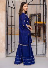 Meethi Eid By Modest Blue Rawsilk Embroidered 3 Piece Gharara