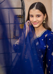 Meethi Eid By Modest Blue Rawsilk Embroidered 3 Piece Gharara