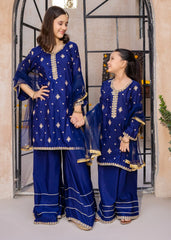 Meethi Eid By Modest Blue Rawsilk Embroidered 3 Piece Gharara