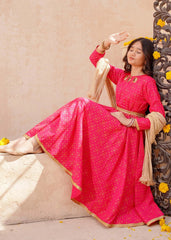 Meethi Eid By Modest 3 Piece Pink Rawsilk Printed Frock