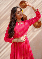 Meethi Eid By Modest 3 Piece Pink Rawsilk Printed Frock