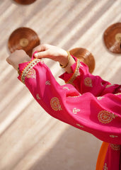 Meethi Eid By Modest 3 Piece Orange Rawsilk Embroidered Gharara