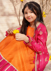 Meethi Eid By Modest 3 Piece Orange Rawsilk Embroidered Gharara