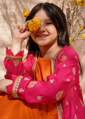 Meethi Eid By Modest 3 Piece Orange Rawsilk Embroidered Gharara