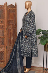 Bin Saeed Stitched 3 Piece Luxury Lawn With Bellbottom Suit-WC-2863- N.BLUE