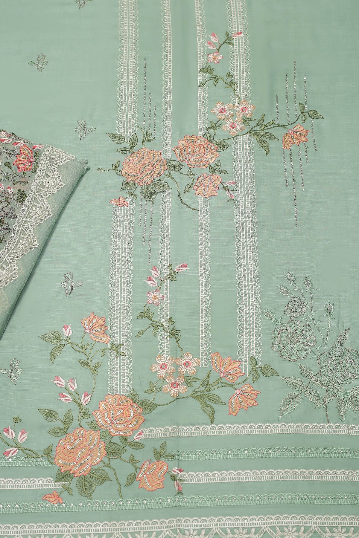 Millat Arts by Shomi Unstitched 3 Piece Embroidered Linen Collection'2023-D-1871-Mint Green