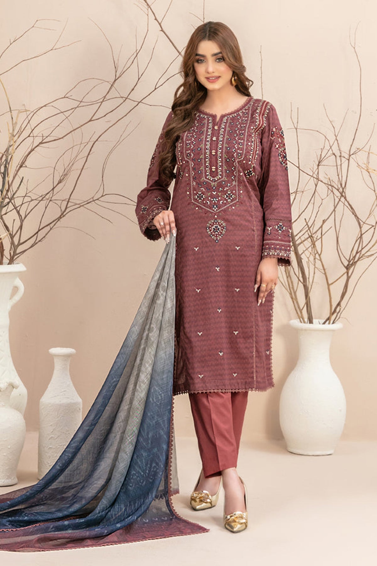 Mahlaa By Tawakkal Stitched 3 Piece Emb Lawn Vol-01 Collection'2024-D-2788